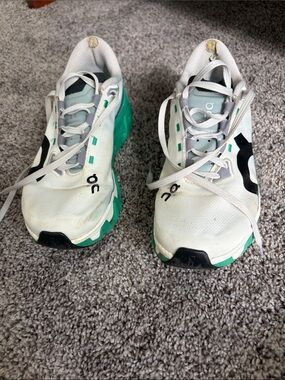 On Running Kids White and Teal Trail Sneakers
